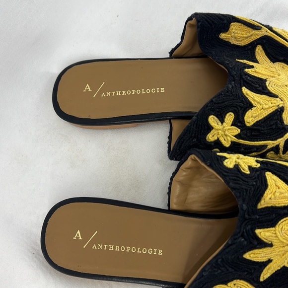 Anthropologie Black Gold Embroidery Fabric Mules - Picture 3 of 9